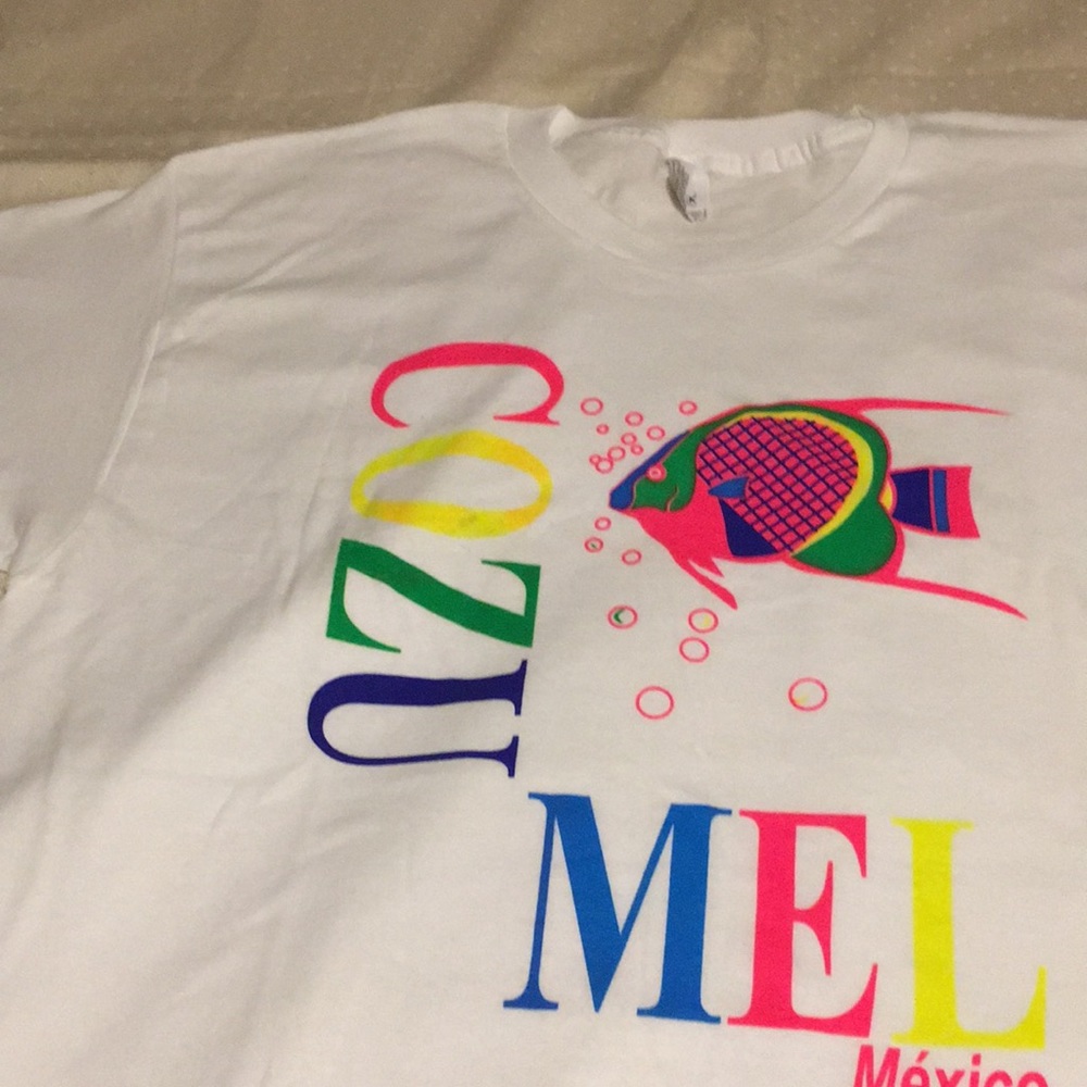 White T Shirt with the word Cozumel Mexico on the shirt